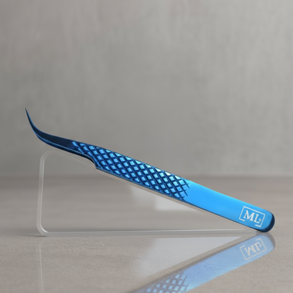 Blue Curved Mirror Tweezers, High Quality, MilyanLashes