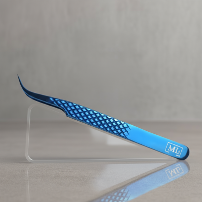 Blue Curved Mirror Tweezers, High Quality, MilyanLashes