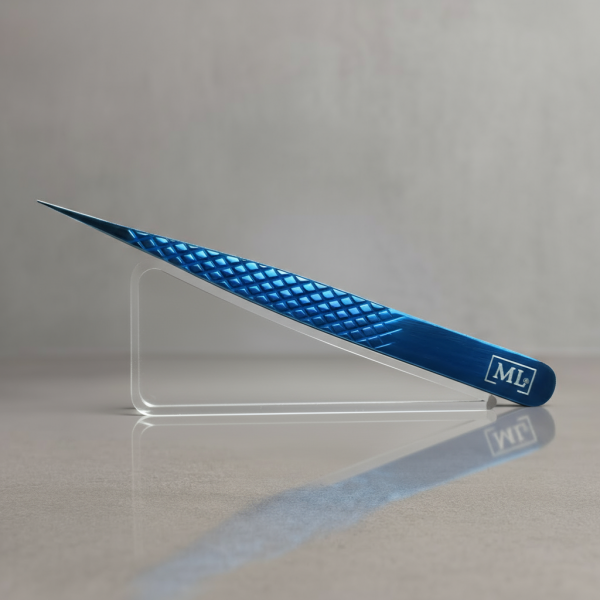 Blue Straight Tweezers with Mirrored Tips, High Quality, MilyanLashes